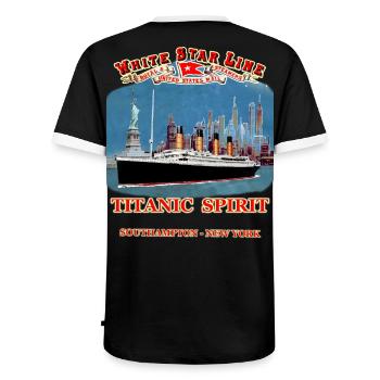 TITANIC SPIRIT Kreation Louis RUNEMBERG © Adagp - Männer Kontrast-T-Shirt - Schwarz/Weiß - Hinten - AI Model Male 178 light (178cm)