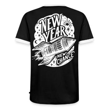 New Year Rocket New Year's Eve New Beginning New Chance - Men's Ringer Shirt - black/white - Back - AI Model Male 178 light (178cm)