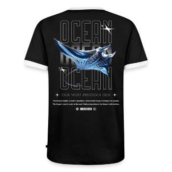 Ocean Manta Precious Treasure - Men's Ringer Shirt - black/white - Back - AI Model Male 178 light (178cm)