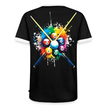 Billiards - Colorful Billiards Balls Illustration - Men's Ringer Shirt - black/white - Back - AI Model Male 178 light (178cm)