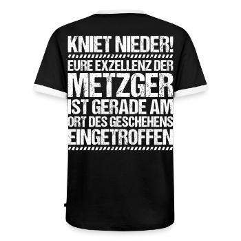 Metzger Fleischer Metzgerin Metzgerei Fleischerei - Männer Kontrast-T-Shirt - Schwarz/Weiß - Hinten - AI Model Male 178 light (178cm)