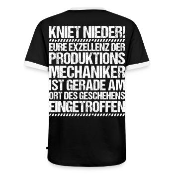Produktionsmechaniker Textil - Männer Kontrast-T-Shirt - Schwarz/Weiß - Hinten - AI Model Male 178 light (178cm)