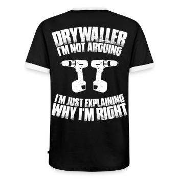 Drywall fitter Drywaller - Men's Ringer Shirt - black/white - Back - AI Model Male 178 light (178cm)