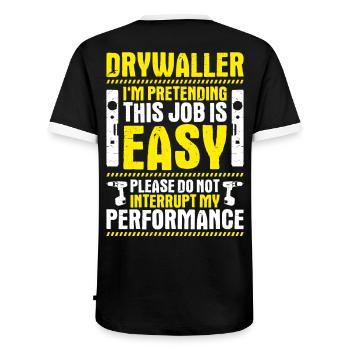 Drywall fitter Drywaller - Men's Ringer Shirt - black/white - Back - AI Model Male 178 light (178cm)