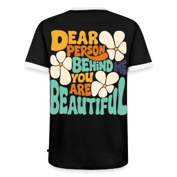 Chère personne derrière moi. Tu es belle. (bleu 1) - T-shirt contrasté Homme - noir/blanc - Dos - AI Model Male 178 light (178cm)