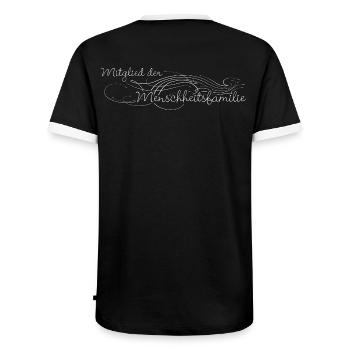 member of the human family decorated - Men's Ringer Shirt - black/white - Back - AI Model Male 178 light (178cm)