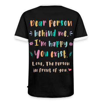 Chère personne derrière moi, je suis content que ce soit toi - T-shirt contrasté Homme - noir/blanc - Dos - AI Model Male 178 light (178cm)