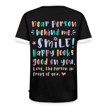 Liebe Person hinter mir, Lächle, Glücklich steht - Männer Kontrast-T-Shirt - Schwarz/Weiß - Hinten - AI Model Male 178 light (178cm)