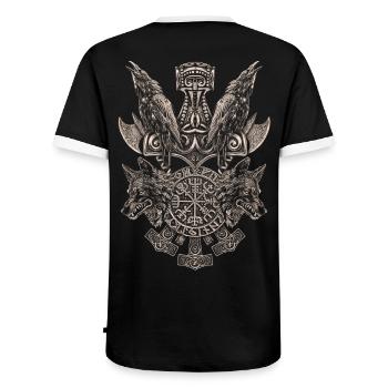 ThorHammer - Raben und 2 Wölfe - Männer Kontrast-T-Shirt - Schwarz/Weiß - Hinten - AI Model Male 178 light (178cm)