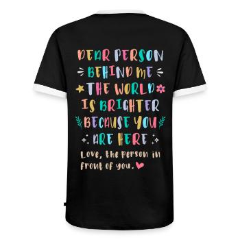 Die Welt ist schöner, weil du hier bist - Männer Kontrast-T-Shirt - Schwarz/Weiß - Hinten - AI Model Male 178 light (178cm)