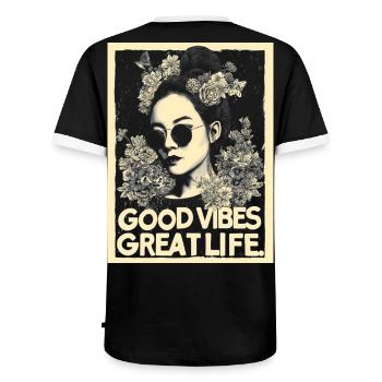 Vibes great Life tattoo - Men's Ringer Shirt - black/white - Back - AI Model Male 178 light (178cm)