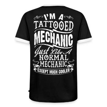 Lustiger tätowierter Mechaniker - Männer Kontrast-T-Shirt - Schwarz/Weiß - Hinten - AI Model Male 178 light (178cm)