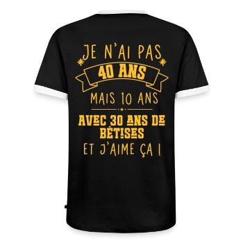 40 years anniversary - Men's Ringer Shirt - black/white - Back - AI Model Male 178 light (178cm)