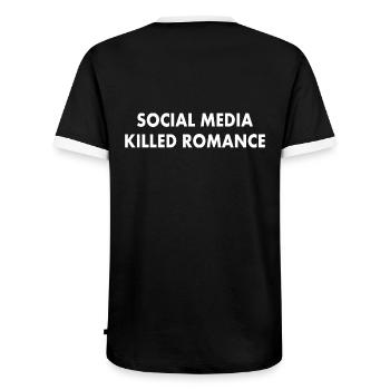 social media killed romance - Männer Kontrast-T-Shirt - Schwarz/Weiß - Hinten - AI Model Male 178 light (178cm)