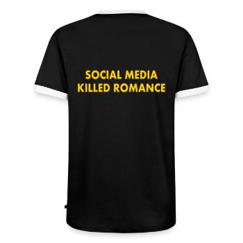 social media killed romance - Männer Kontrast-T-Shirt - Schwarz/Weiß - Hinten - AI Model Male 178 light (178cm)