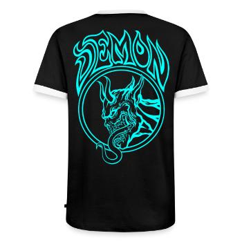 BLAUER Dämon – Höllische Strichzeichnung Illustration - Männer Kontrast-T-Shirt - Schwarz/Weiß - Hinten - AI Model Male 178 light (178cm)