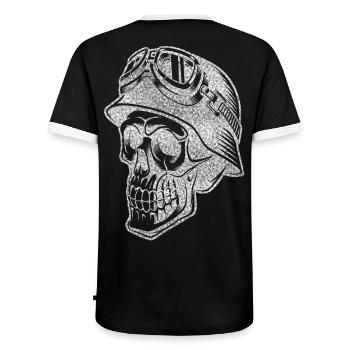 Biker skull t-shirt Bikerschädel - Men's Ringer Shirt - black/white - Back - AI Model Male 178 light (178cm)