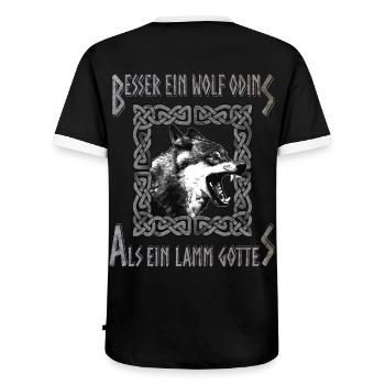 Besser ein Wolf Odins - Wikinger Mythologie Shirt - Männer Kontrast-T-Shirt - Schwarz/Weiß - Hinten - AI Model Male 178 light (178cm)