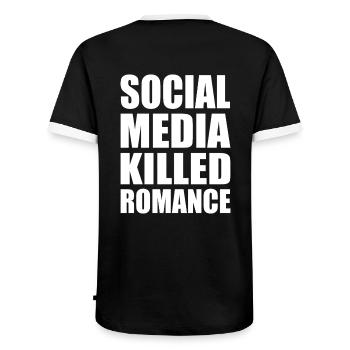 social media killed romance - Männer Kontrast-T-Shirt - Schwarz/Weiß - Hinten - AI Model Male 178 light (178cm)