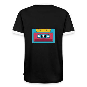 Kassette - Männer Kontrast-T-Shirt - Schwarz/Weiß - Hinten - AI Model Male 178 light (178cm)