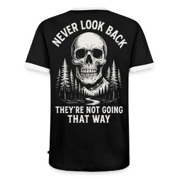 La forêt du crâne ne revient jamais - T-shirt contrasté Homme - noir/blanc - Dos - AI Model Male 178 light (178cm)