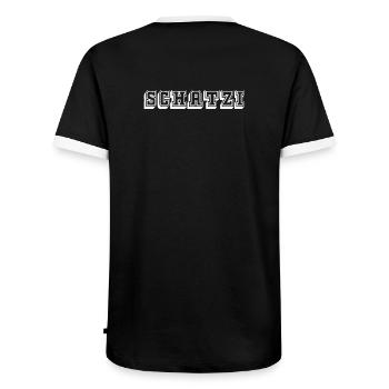 Schatzi Tshirt white - Männer Kontrast-T-Shirt - Schwarz/Weiß - Hinten - AI Model Male 178 light (178cm)