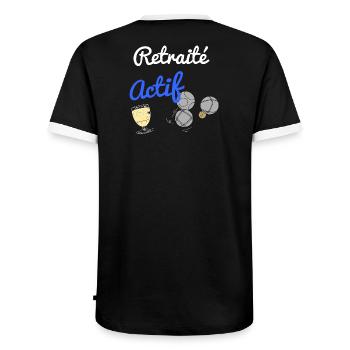 Cadeau humour retraité actif homme ou femme - T-shirt contrasté Homme - noir/blanc - Dos - AI Model Male 178 light (178cm)