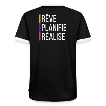 Motivational Quote - Men's Ringer Shirt - black/white - Back - AI Model Male 178 light (178cm)