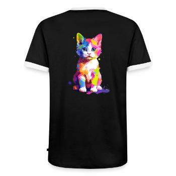 Cute colorful cat - Men's Ringer Shirt - black/white - Back - AI Model Male 178 light (178cm)