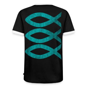 Poisson chrétien Poisson Jésus - T-shirt contrasté Homme - noir/blanc - Dos - AI Model Male 178 light (178cm)