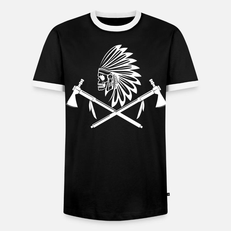 white indian warrior - Men's Ringer Shirt - black/white