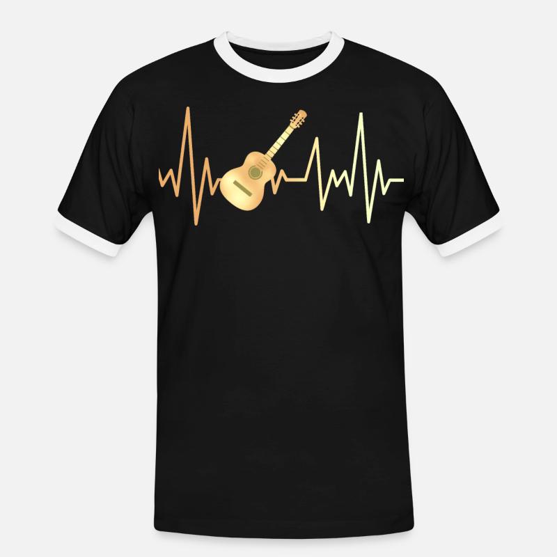 E-Gitarre und Herzfrequenz - Männer Kontrast-T-Shirt - Schwarz/Weiß