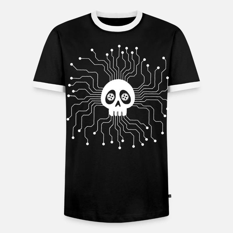 White Microprocessor Skull - Men's Ringer Shirt - black/white