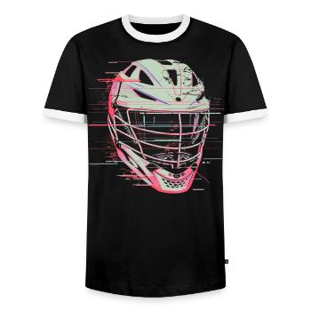 Lacrosse Helmet Graphic - Men's Ringer Shirt - black/white - Front - AI Model Female 172 light (172cm) & AI Model Male 178 light (178cm)