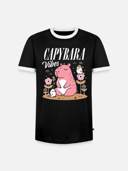 Ambiance détendue de Capybara - T-shirt contrasté Homme - noir/blanc