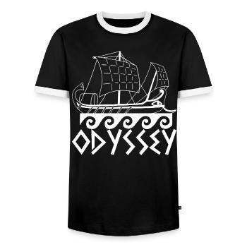 The Odyssey of Ulysses (black) - Men's Ringer Shirt - black/white - Front - AI Model Female 172 light (172cm) & AI Model Male 178 light (178cm)