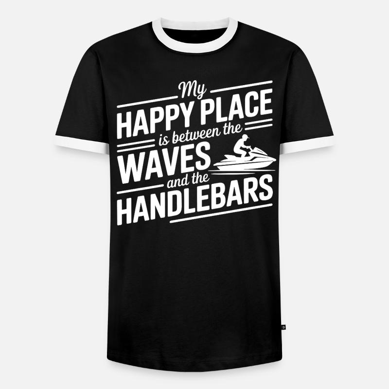 Between Waves & Handlebars Jetski Quote  - Men's Ringer Shirt - black/white