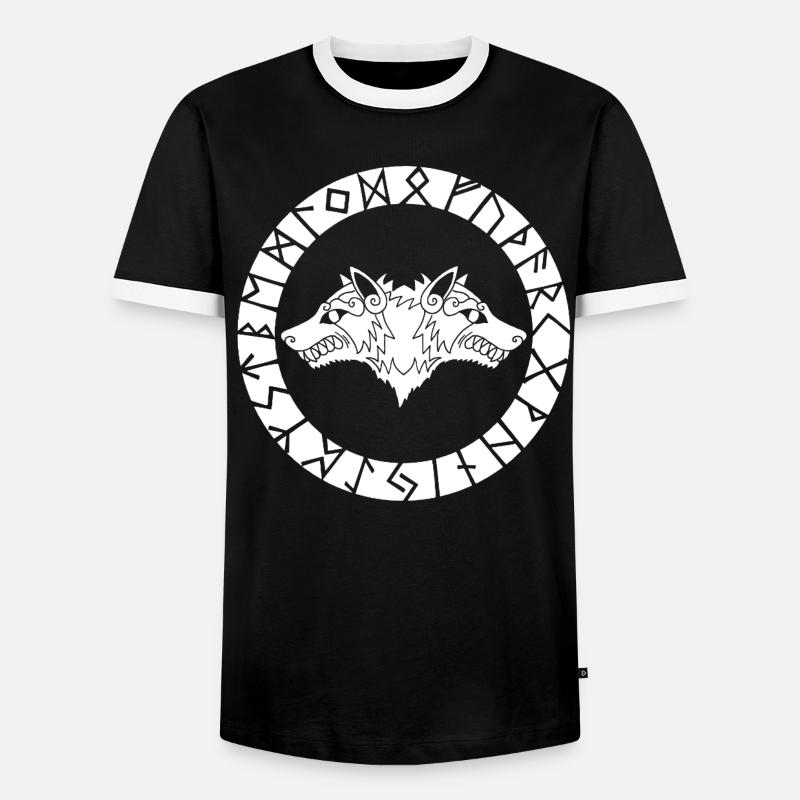Wikingerwolf mit zwei Köpfen - Männer Kontrast-T-Shirt - Schwarz/Weiß