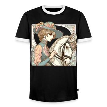 Dressage Horse Noble Art Nouveau Gift - Men's Ringer Shirt - black/white - Front - AI Model Female 172 light (172cm) & AI Model Male 178 light (178cm)