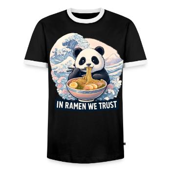 Panda Ramen Noodle Bowl - Men's Ringer Shirt - black/white - Front - AI Model Female 172 light (172cm) & AI Model Male 178 light (178cm)