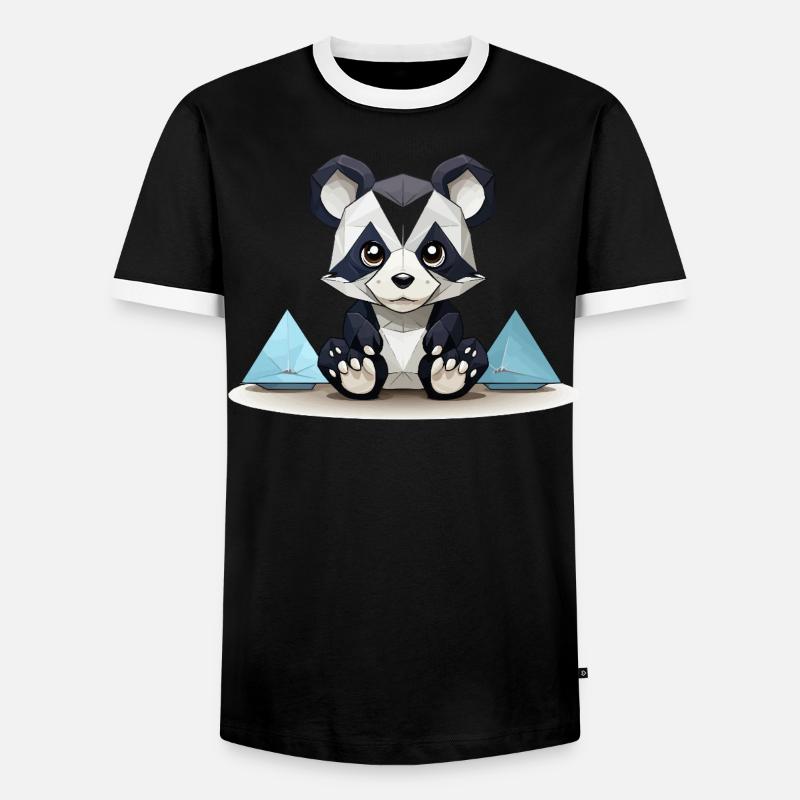 Low-Poly Panda am Eisgebirge - Männer Kontrast-T-Shirt - Schwarz/Weiß