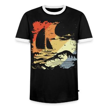 Sailing Vintage Look - Men's Ringer Shirt - black/white - Front - AI Model Female 172 light (172cm) & AI Model Male 178 light (178cm)