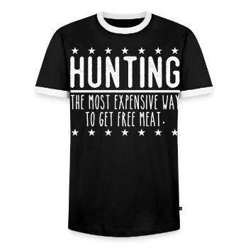 Hunter Funny Saying – Free Meat Design - Men's Ringer Shirt - black/white - Front - AI Model Female 172 light (172cm) & AI Model Male 178 light (178cm)