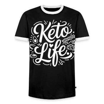 Keto Life Doodle - Men's Ringer Shirt - black/white - Front - AI Model Female 172 light (172cm) & AI Model Male 178 light (178cm)