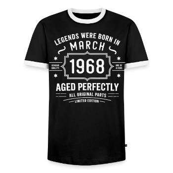 Legendary since March 58, 1968 Birthday March 1968 - Men's Ringer Shirt - black/white - Front - AI Model Female 172 light (172cm) & AI Model Male 178 light (178cm)