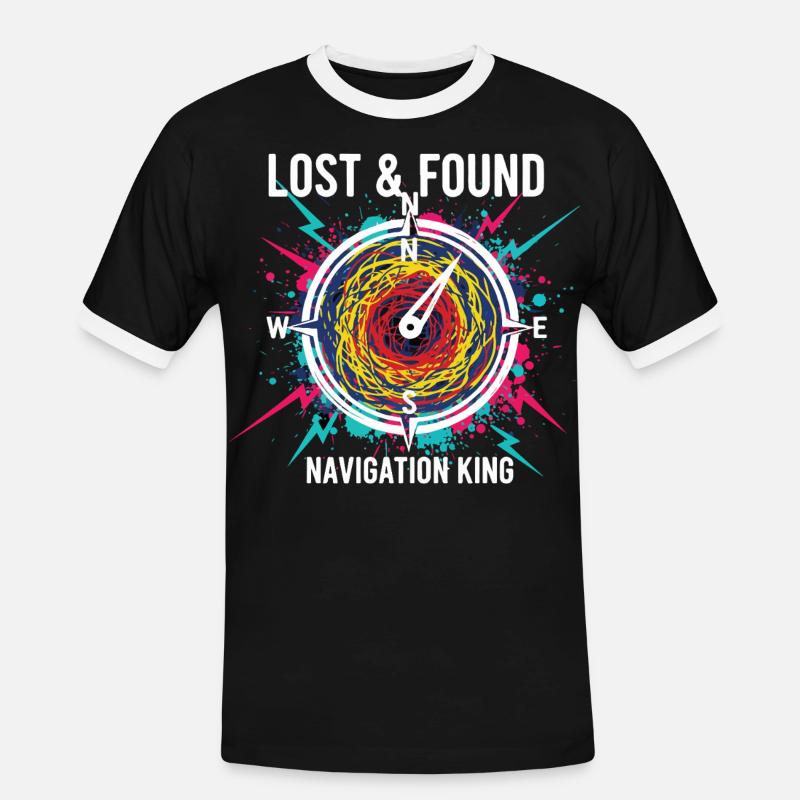 Lost & Found Compass Navigation King - Men's Ringer Shirt - black/white