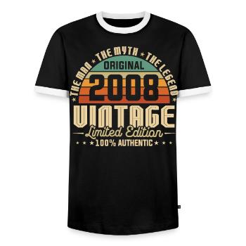 2008 Original Vintage Birthday Gift - Men's Ringer Shirt - black/white - Front - AI Model Female 172 light (172cm) & AI Model Male 178 light (178cm)