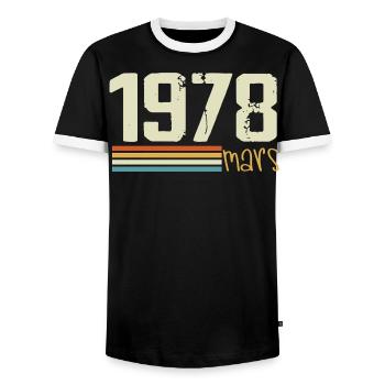 Vintage März 1978 - Männer Kontrast-T-Shirt - Schwarz/Weiß - Vorne - AI Model Female 172 light (172cm) & AI Model Male 178 light (178cm)