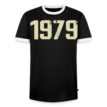 Jubilé 1979 - T-shirt contrasté Homme - noir/blanc - Devant - AI Model Female 172 light (172cm) & AI Model Male 178 light (178cm)