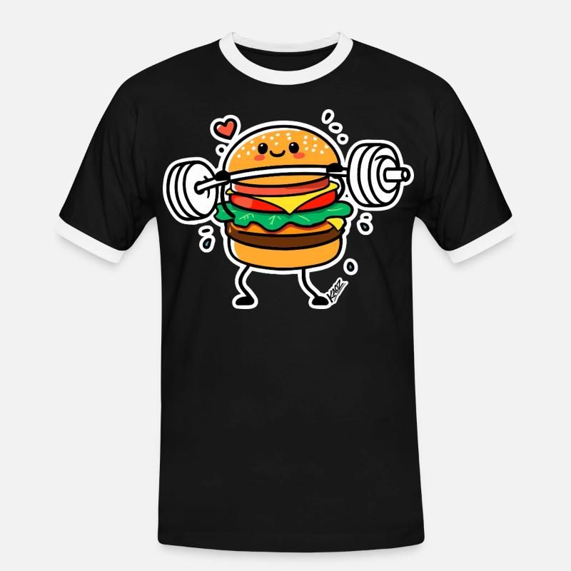 Gewichtheben-Hamburger-Held - Männer Kontrast-T-Shirt - Schwarz/Weiß